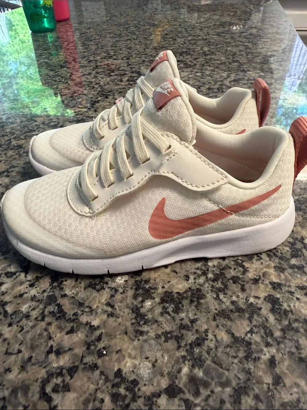 Nike Kids Cream Sneakers with Dusty Rose Swoosh
